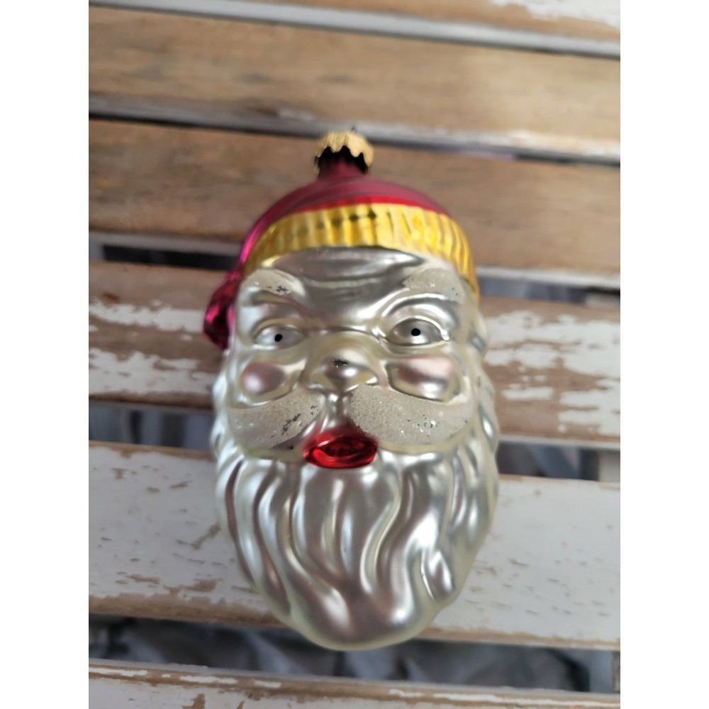West Germany Santa glass ornament‎ vintage Xmas tree face
